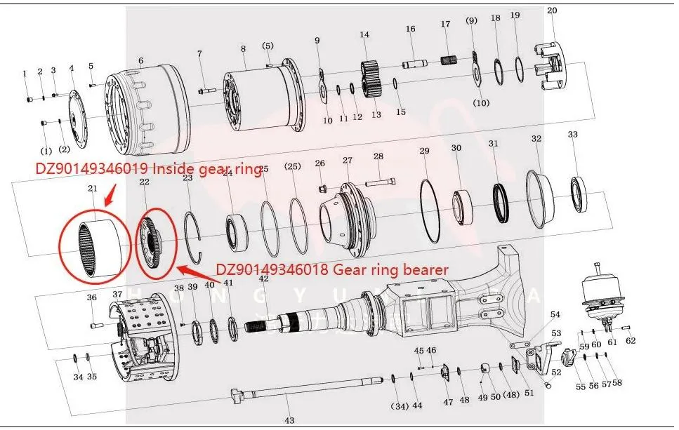 Dz90149346018/Dz90149346019 Inside Gear Ring and Gear Ring Bearer for Hande Lgmg 86h